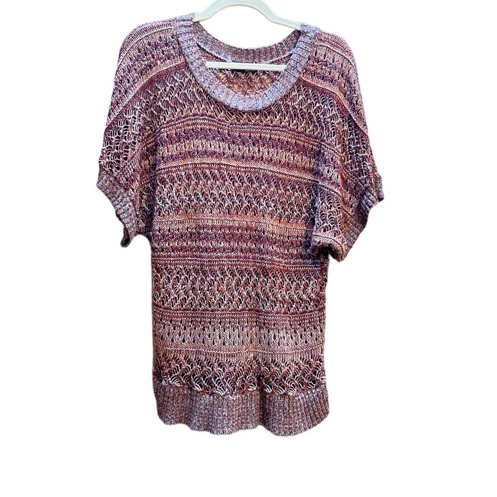 Questions By Say What Multicolor Crochet Knit Shirt Size Large